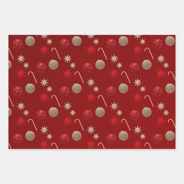 Retro Vintage Christmas Pattern Wrapping Paper Sheets (Front)