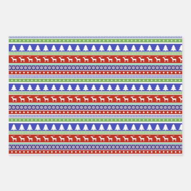 Retro Vintage Christmas Pattern Wrapping Paper Sheets (Front)