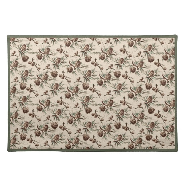 Retro Vintage Christmas Pinecones         Cloth Pl Cloth Placemat (Front)