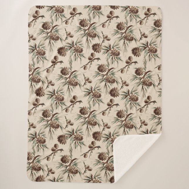 Retro Vintage Christmas Pinecones  Sherpa Blanket (Front)