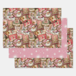 Retro Vintage Christmas: Pink Collage Wrapping Paper Sheets