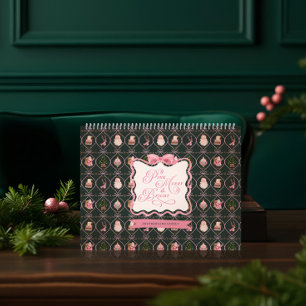 Retro Vintage Christmas Pink Ribbon Family Photo Calendar