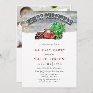 Retro Vintage Christmas Red Truck Holiday Party Invitation