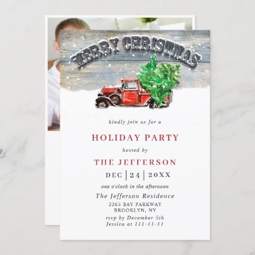 Retro Vintage Christmas Red Truck Holiday Party  Invitation