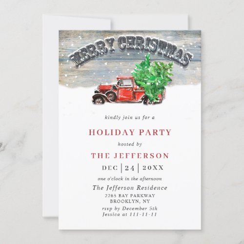 Retro Vintage Christmas Red Truck Holiday Party Invitation