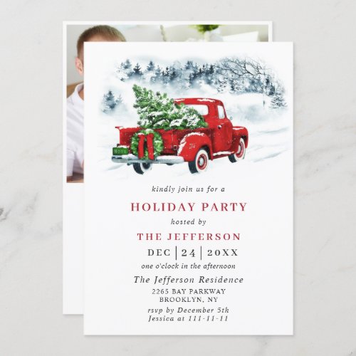 Retro Vintage Christmas Red Truck Holiday Party Invitation