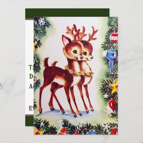 Retro vintage Christmas reindeer add information Invitation