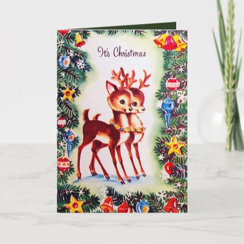 Retro vintage Christmas reindeer add message card
