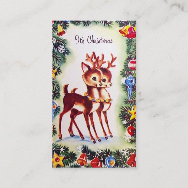 Retro vintage Christmas reindeer Business Card (Front)