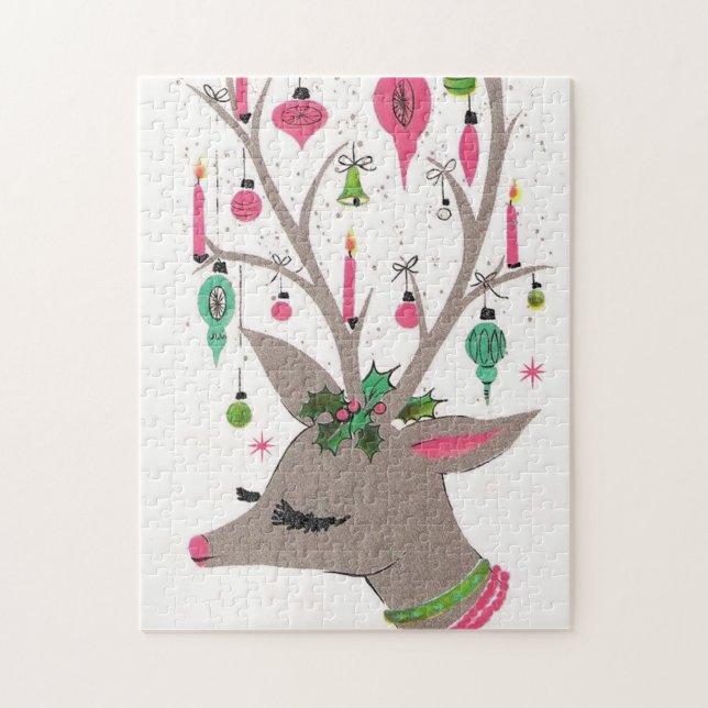 Retro Vintage Christmas reindeer Festive puzzle (Vertical)