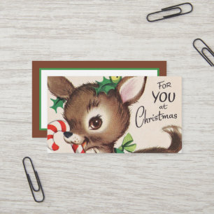 retro vintage Christmas reindeer Holiday Business Card