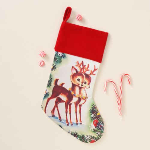 retro vintage Christmas reindeer Holiday Christmas Stocking