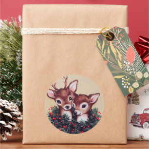 retro vintage Christmas reindeer Holiday Classic Round Sticker