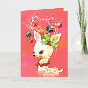 Retro vintage Christmas reindeer Holiday greeting
