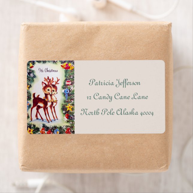 retro vintage Christmas reindeer Holiday label  (Insitu)