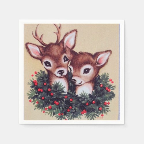 retro vintage Christmas reindeer Holiday Napkins