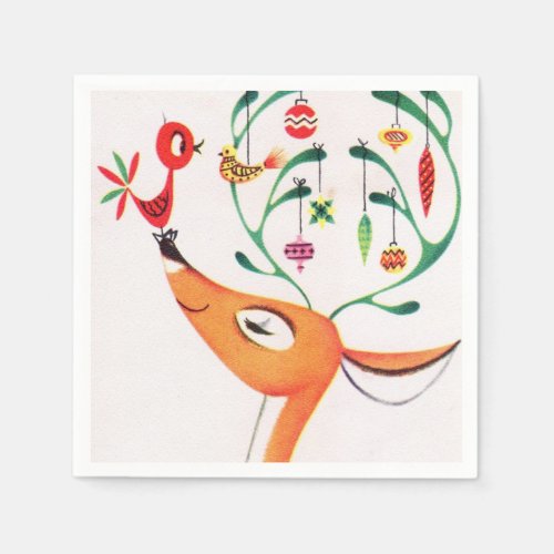 retro vintage Christmas reindeer Holiday Napkins