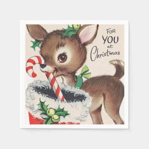 retro vintage Christmas reindeer Holiday party Napkins