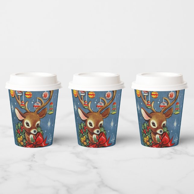 retro vintage Christmas reindeer Holiday party Paper Cups (Multi)