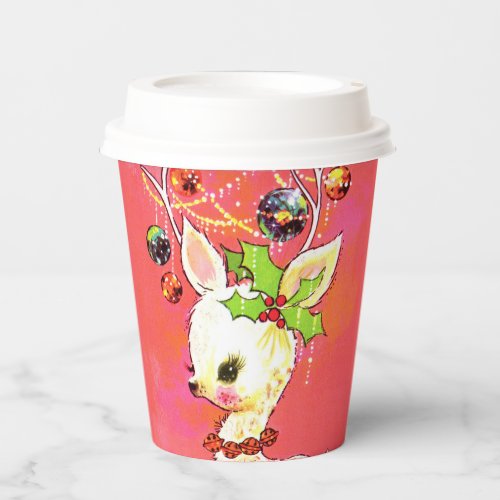 retro vintage Christmas reindeer Holiday party Paper Cups