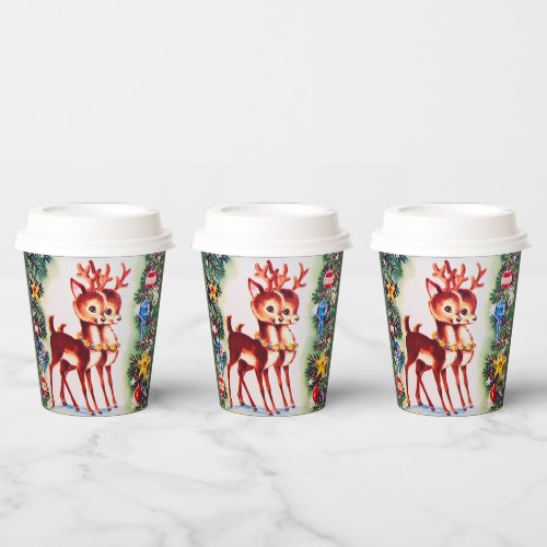 retro vintage Christmas reindeer Holiday party Paper Cups