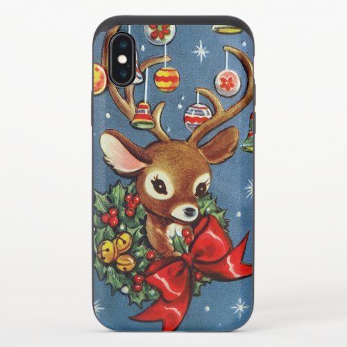 retro vintage Christmas reindeer Holiday iPhone X Slider Case