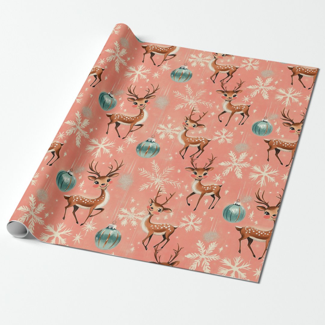 Retro Vintage Christmas Reindeer II Wrapping Paper