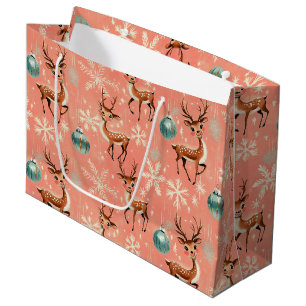 Retro Vintage Christmas Reindeer II Wrapping Paper Large Gift Bag