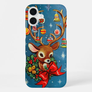 Retro Vintage Christmas reindeer iPhone 16 Plus Case