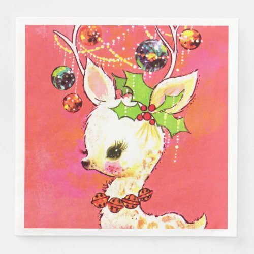 retro vintage Christmas reindeer party Paper Dinner Napkins