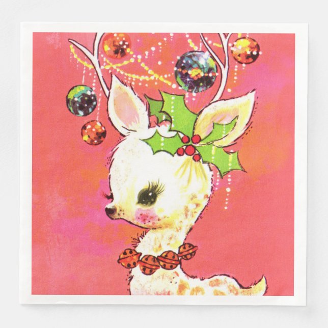retro vintage Christmas reindeer party Paper Dinner Napkins (Front)