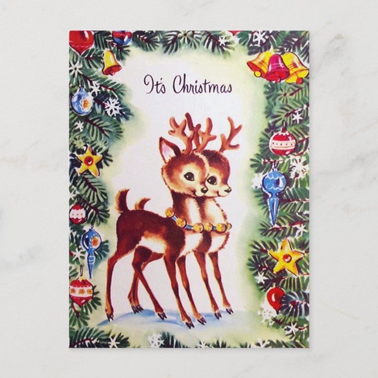 Retro vintage Christmas reindeer postcard | Zazzle