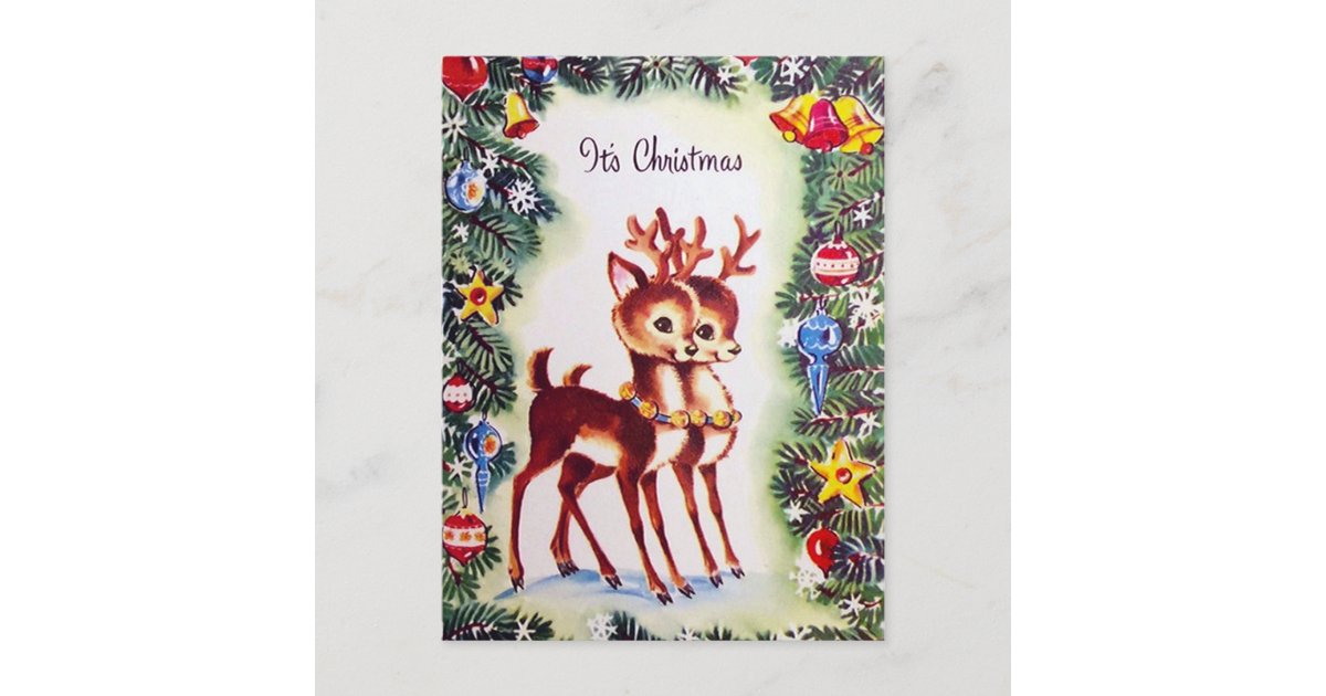 Retro vintage Christmas reindeer postcard | Zazzle.com