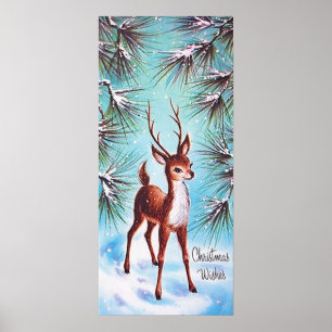 Retro vintage Christmas reindeer poster