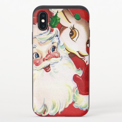 retro vintage Christmas reindeer Santa iPhone X Slider Case