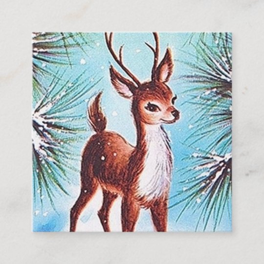 Retro Vintage Christmas Reindeer Square Business Card Zazzle Com