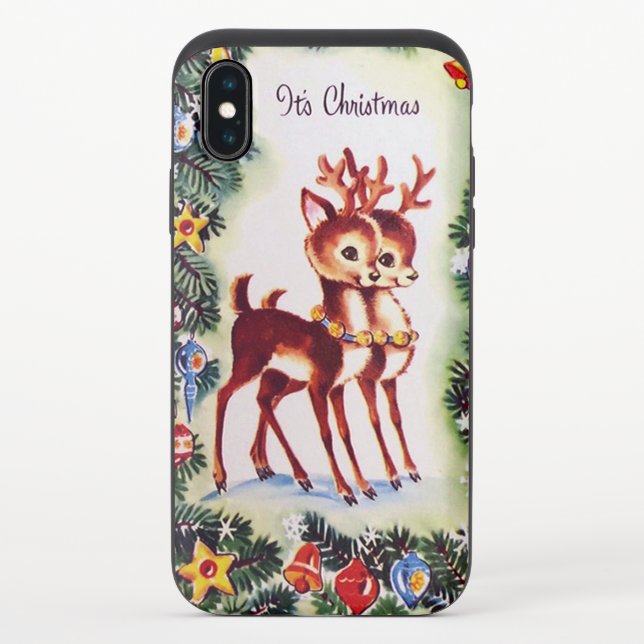 Retro vintage Christmas reindeer Uncommon iPhone Case (Back)