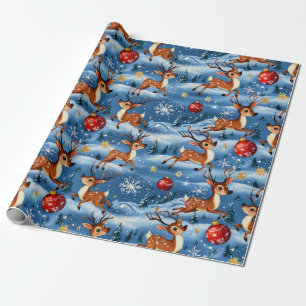 Retro Vintage Christmas Reindeer Wrapping Paper