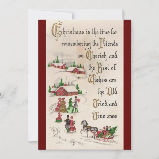 Retro Vintage Christmas Remembering Snow Scene Holiday Card (Front)