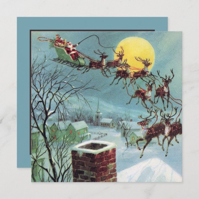 retro vintage Christmas Santa add information Invitation (Front/Back)