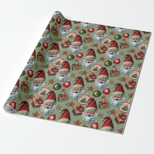 Retro Vintage Christmas Santa and Ornaments  Wrapping Paper