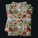 Retro Vintage Christmas Santa and Ornaments Wrapping Paper Sheets<br><div class="desc">Retro style Santa Claus,  with ornaments,  presents and stars on light green background.</div>