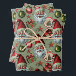 Retro Vintage Christmas Santa and Ornaments Wrapping Paper Sheets<br><div class="desc">Retro style Santa Claus,  with ornaments,  presents and stars on light green background.</div>