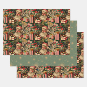 Retro Vintage Christmas: Santa and Presents Wrapping Paper Sheets