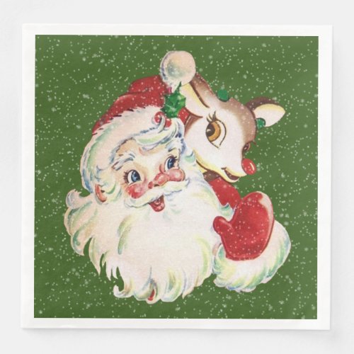 retro vintage Christmas Santa and reindeer party Paper Dinner Napkins