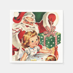 retro vintage Christmas Santa child Holiday Napkins