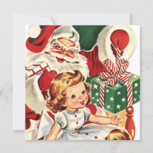 retro vintage Christmas Santa child party Invitation