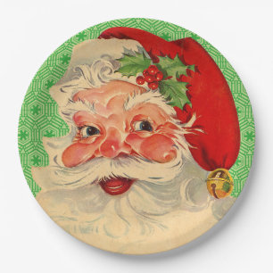 Retro Vintage Christmas Santa Claus Paper Plates