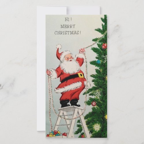 Retro Vintage Christmas Santa Decorating Tree Holiday Card