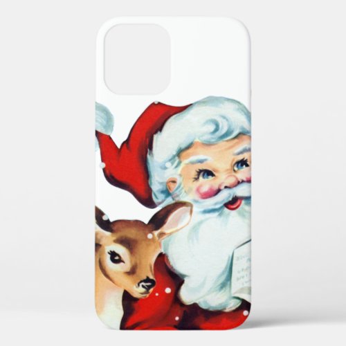 retro vintage Christmas Santa deer iPhone 12 Case